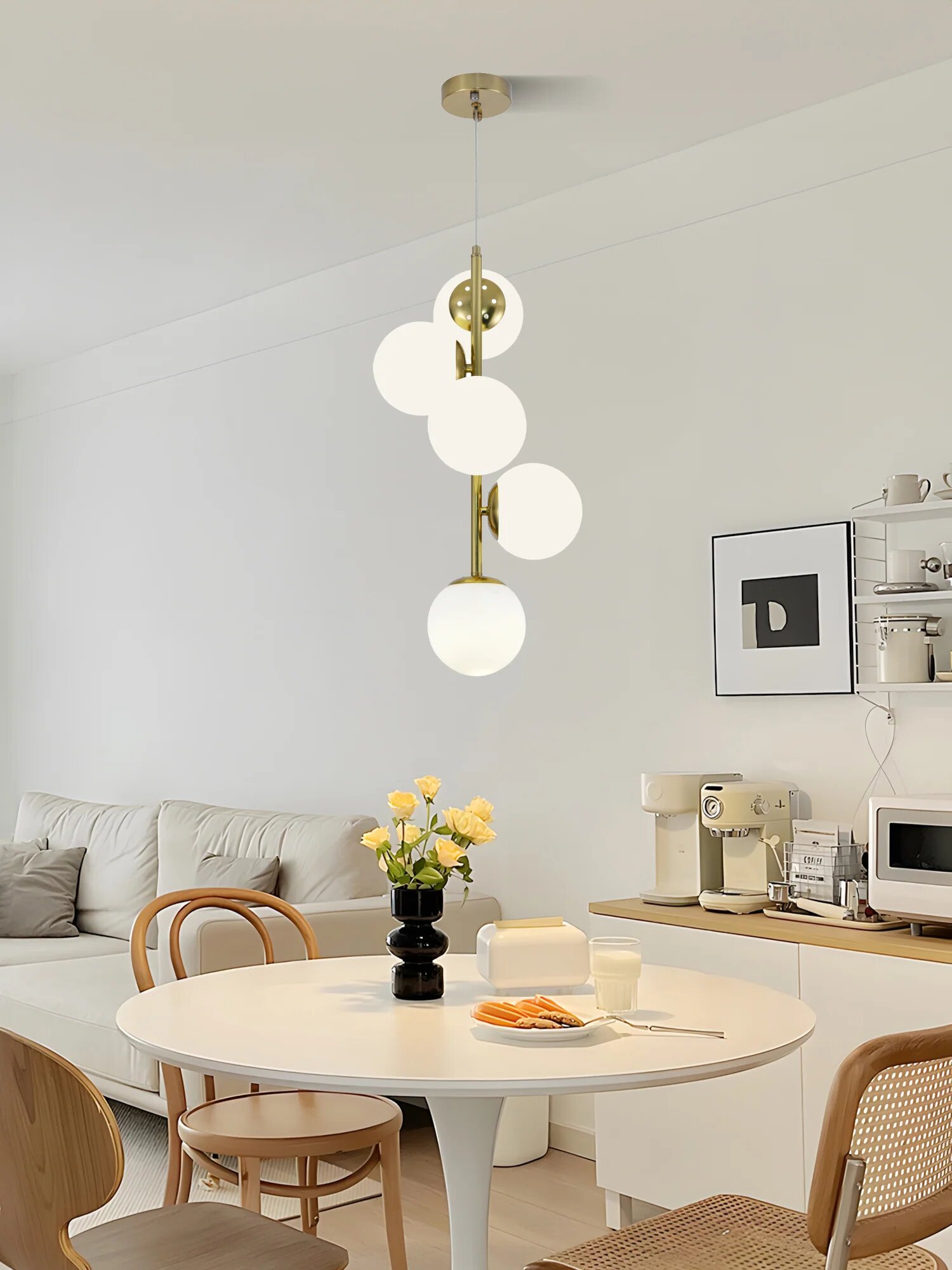 Pendul Luna cu abajur, 5 x E27, Auriu
