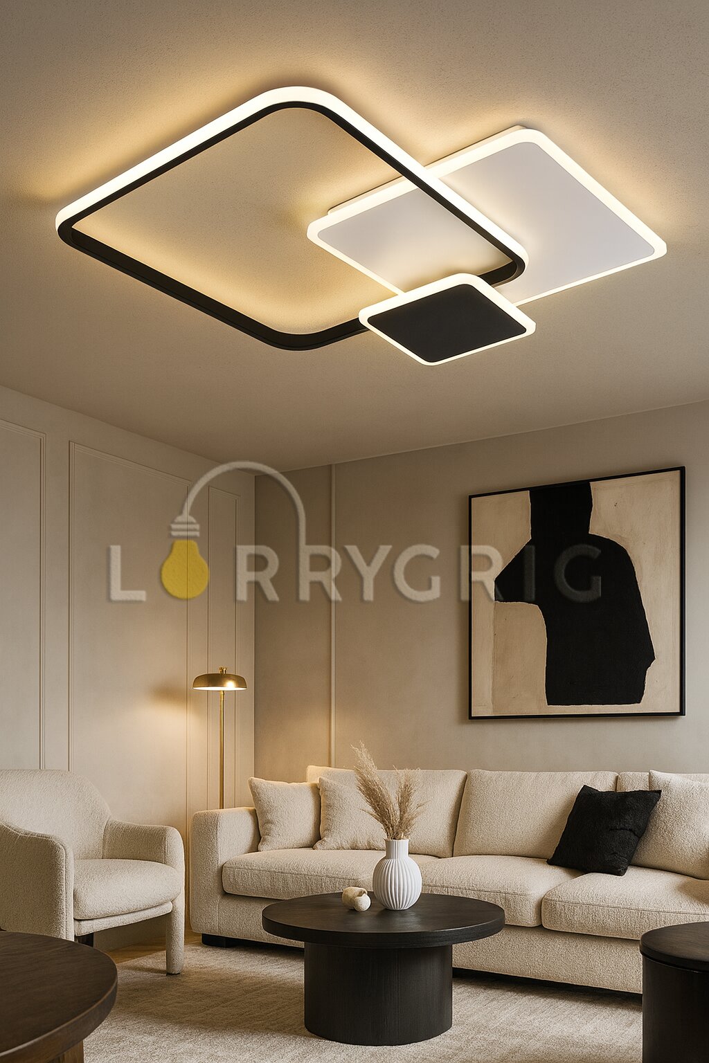 Lustra LED cu Telecomanda, 65W, 3 tipuri de lumina, Alb/Negru