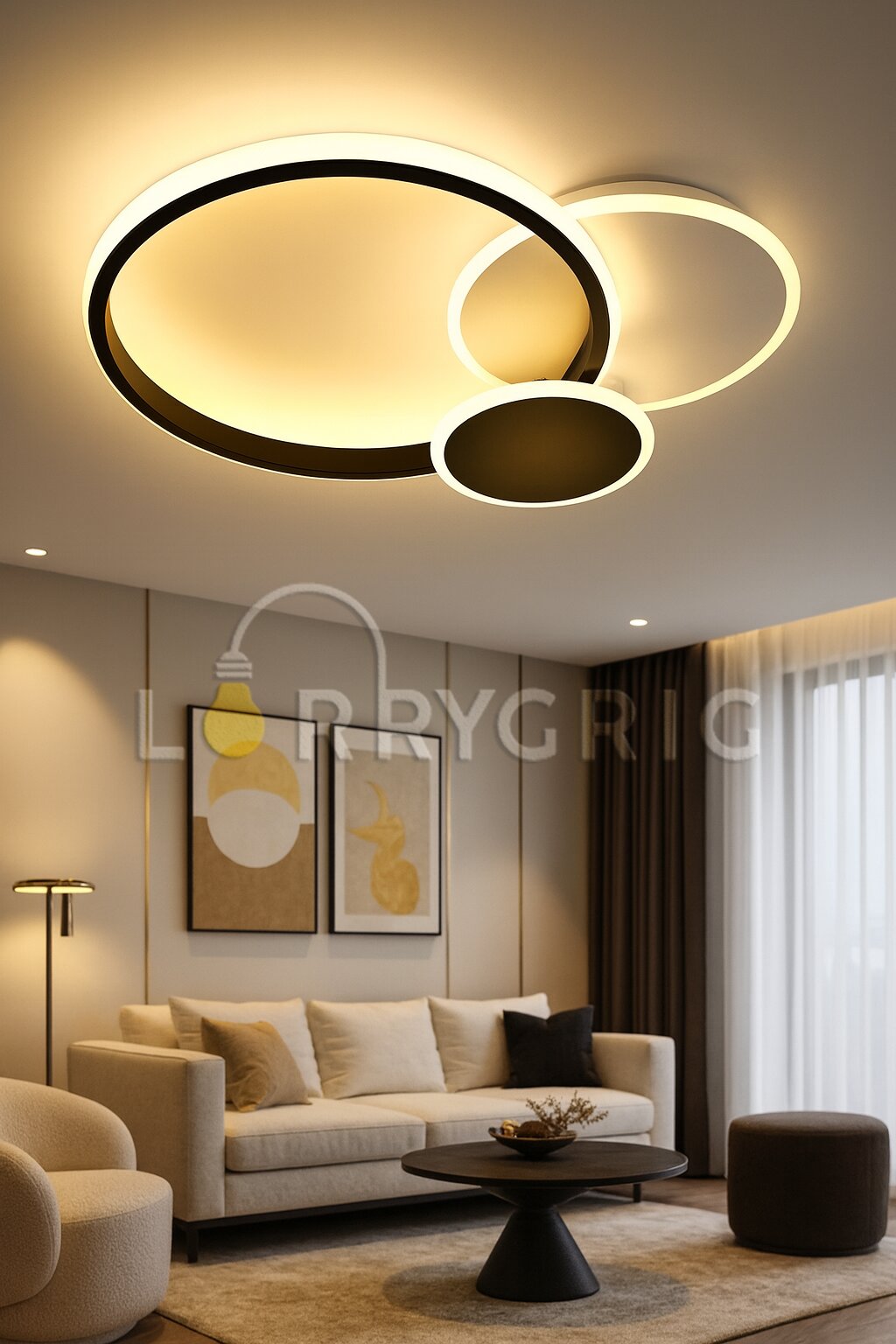 Lustra LED cu Telecomanda, 65W, 3 tipuri de lumina, Alb/Negru