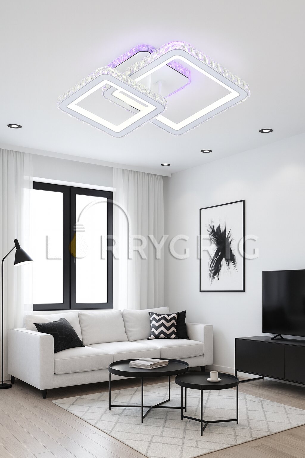 Lustra LED Cristal cu Telecomanda RGB, 80W + 35W, 3 tipuri de lumina, Alb