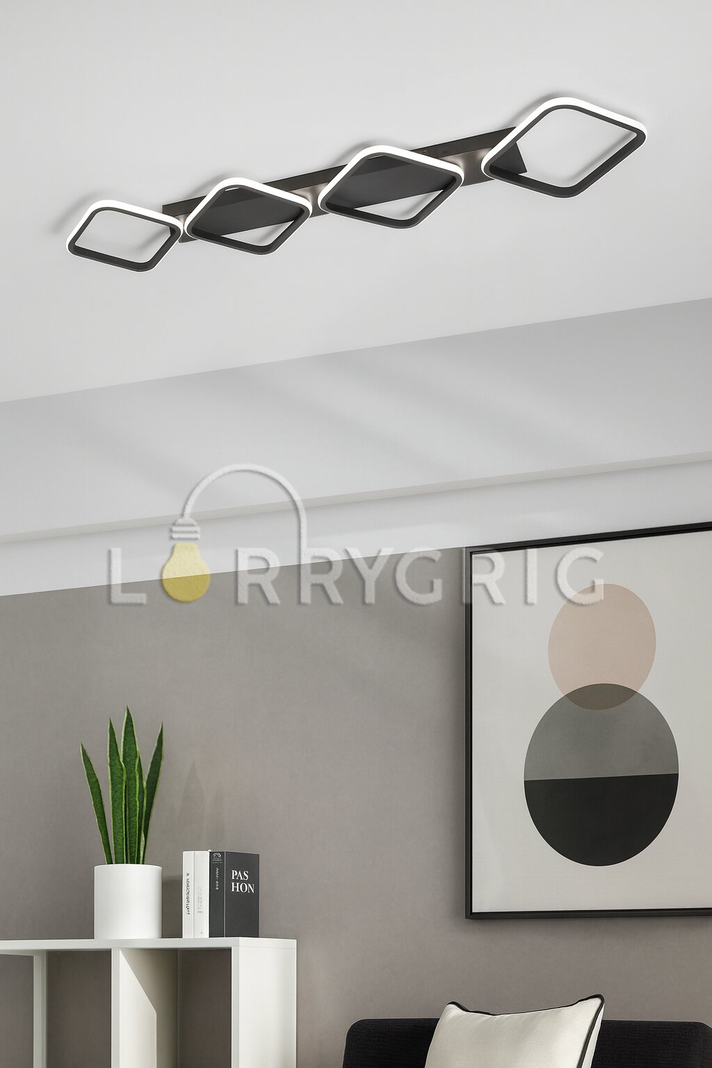 Lustra LED, 104W, 3 tipuri de lumina, Negru