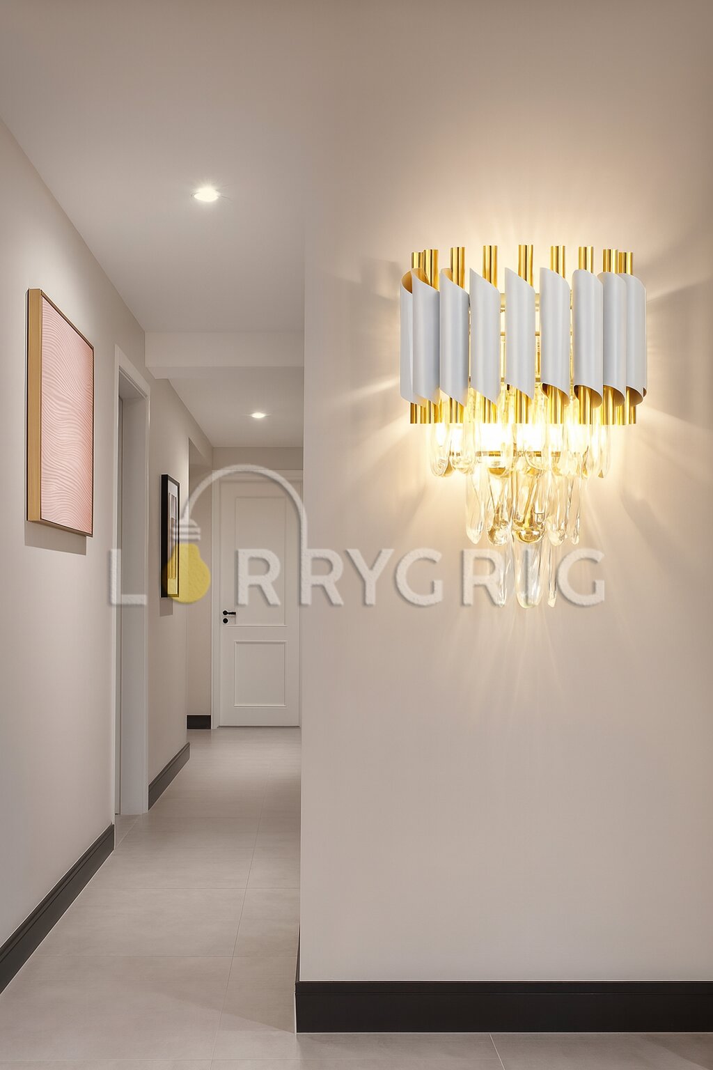 Aplica Cristal, 2 x E27, Alb/Auriu