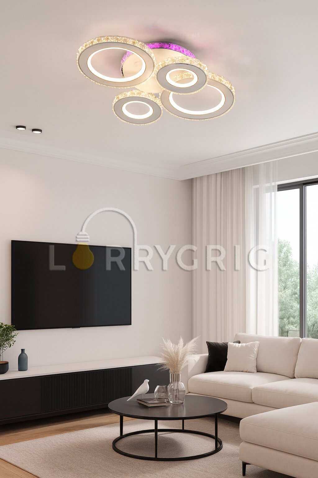 Lustra LED Cristal cu Telecomanda RGB, 132W + 39W, 3 tipuri de lumina, Alb