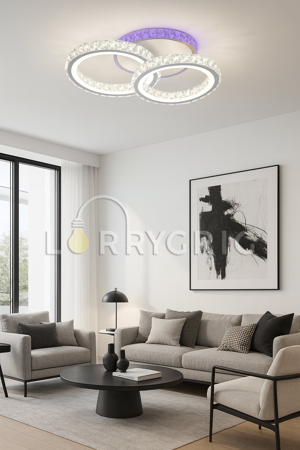 Lustra LED Cristal cu Telecomanda RGB, 80W + 35W,  3 tipuri de lumina, Alb