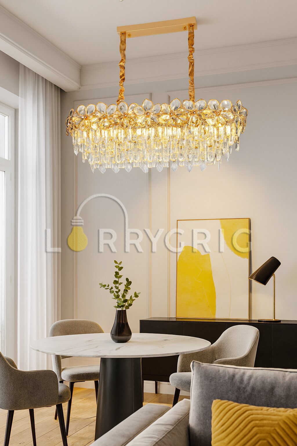 Candelabru Cristal, 80x30cm, 8 x E14, Auriu