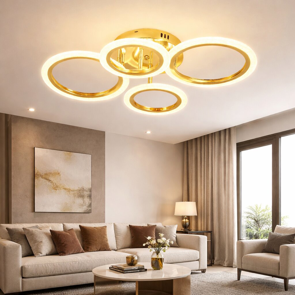 Lustra LED cu Telecomanda, 72W, 3 tipuri de lumina, Auriu