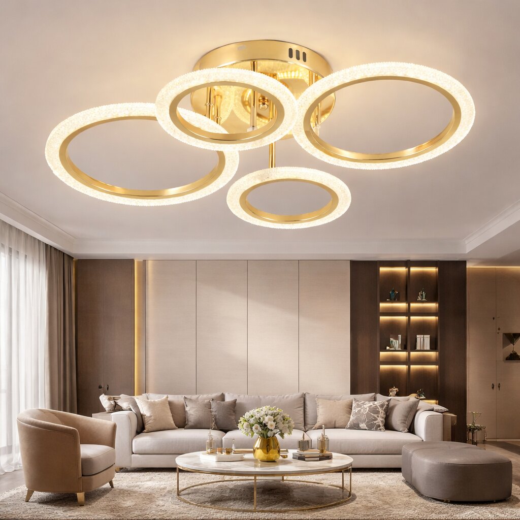 Lustra LED cu Telecomanda, 72W, 3 tipuri de lumina, Auriu