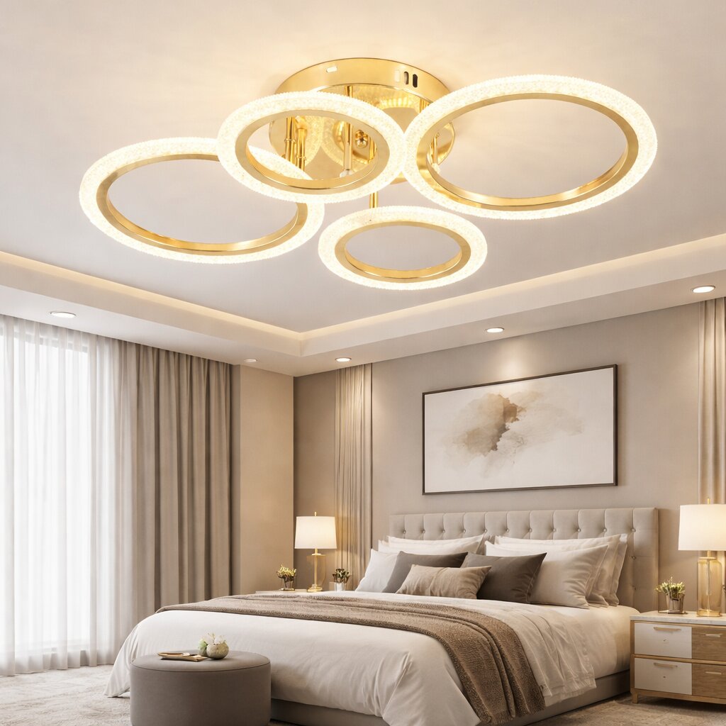 Lustra LED cu Telecomanda, 72W, 3 tipuri de lumina, Auriu