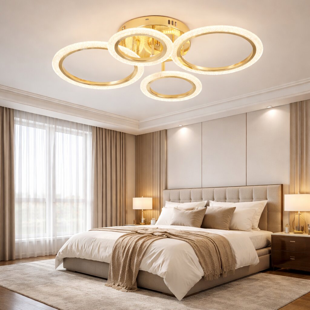 Lustra LED cu Telecomanda, 72W, 3 tipuri de lumina, Auriu