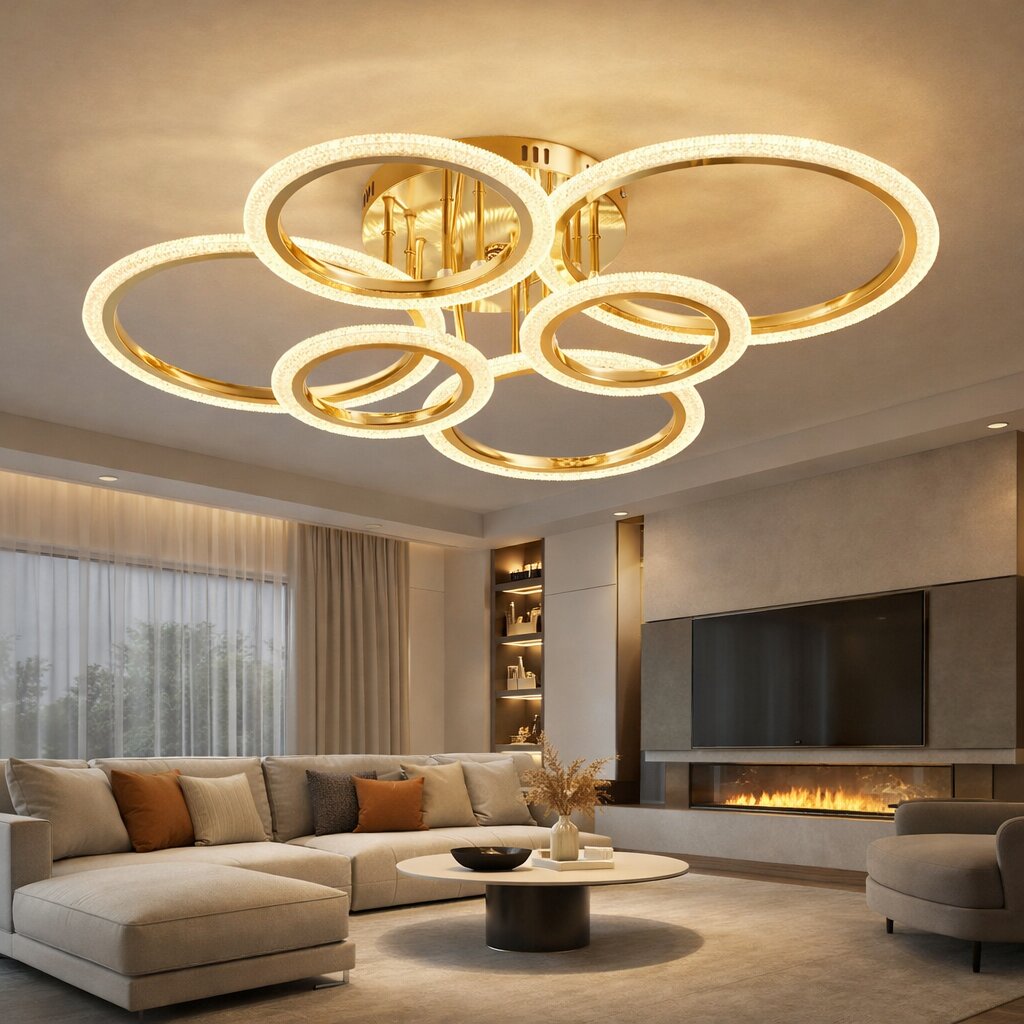 Lustra LED cu Telecomanda, 132W, 3 tipuri de lumina, Auriu