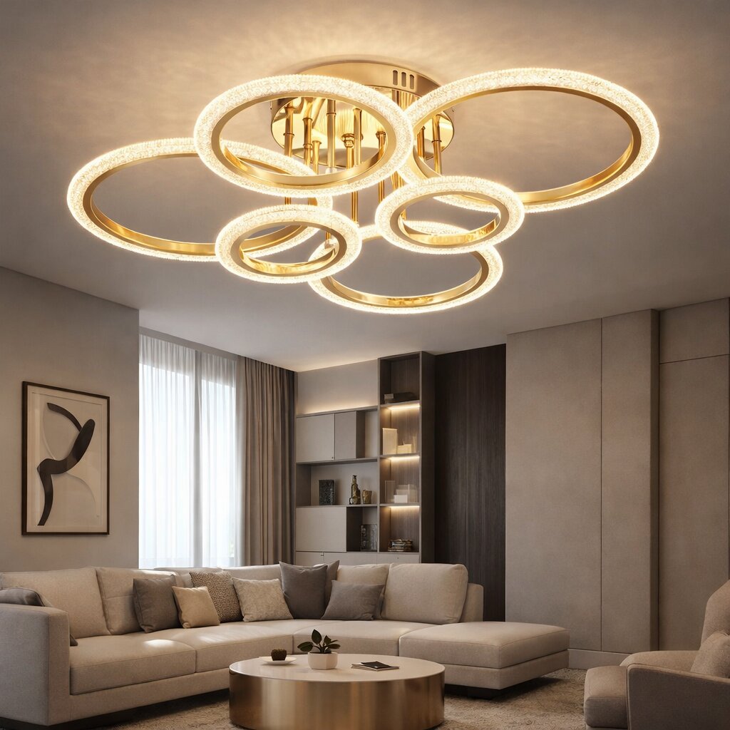 Lustra LED cu Telecomanda, 132W, 3 tipuri de lumina, Auriu