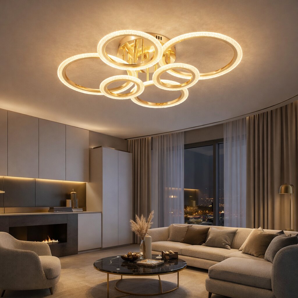 Lustra LED cu Telecomanda, 132W, 3 tipuri de lumina, Auriu