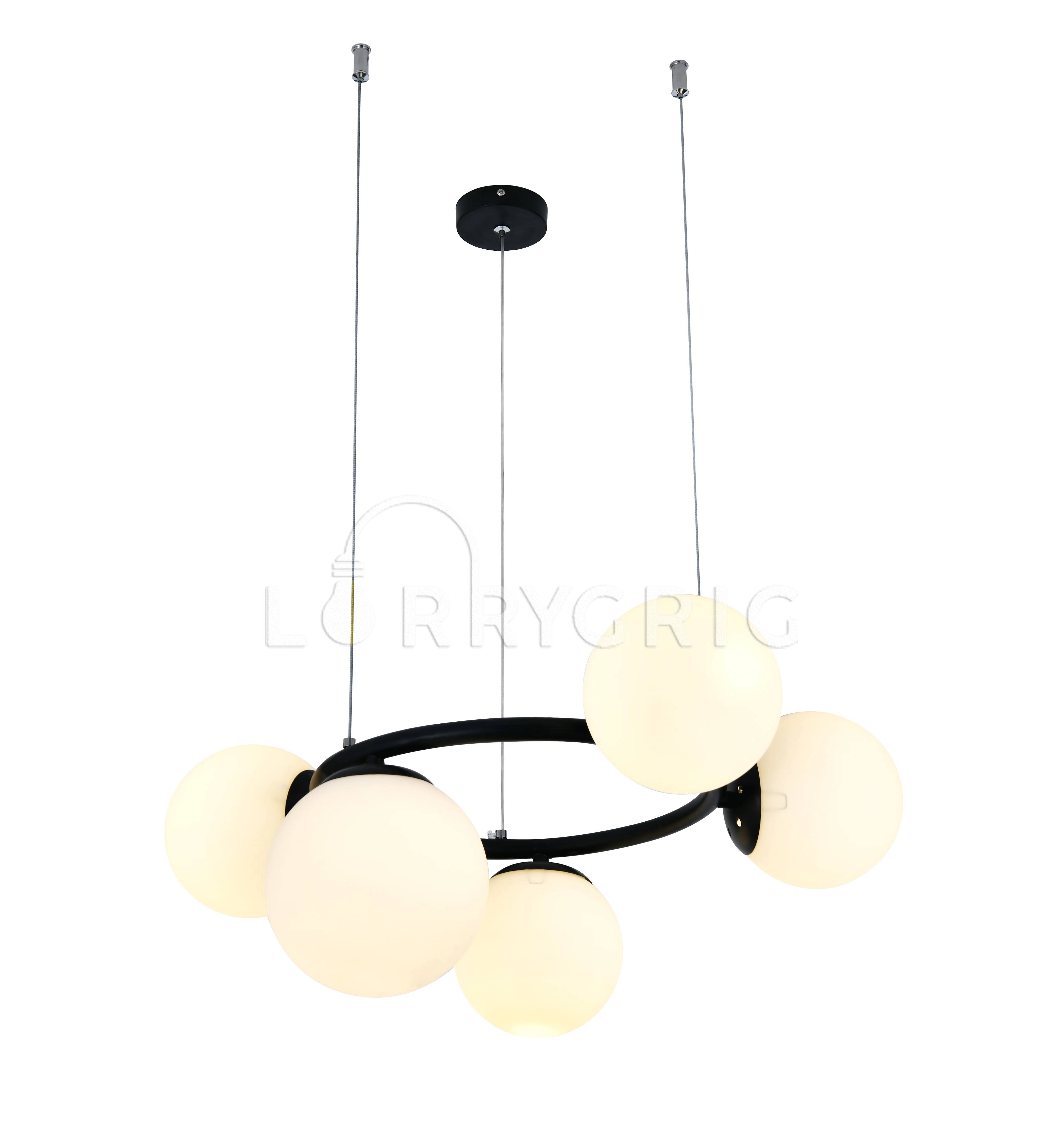 Pendul cu abajururi, 5 x E27, Negru/Alb