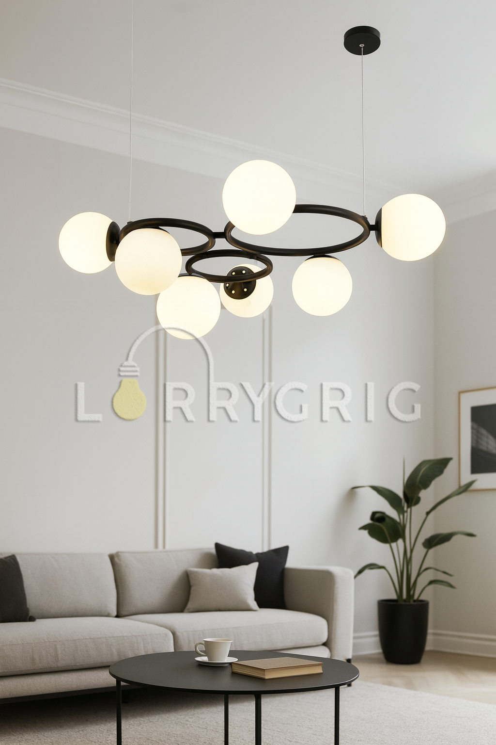 Pendul cu abajururi, 7 x E27, Negru/Alb