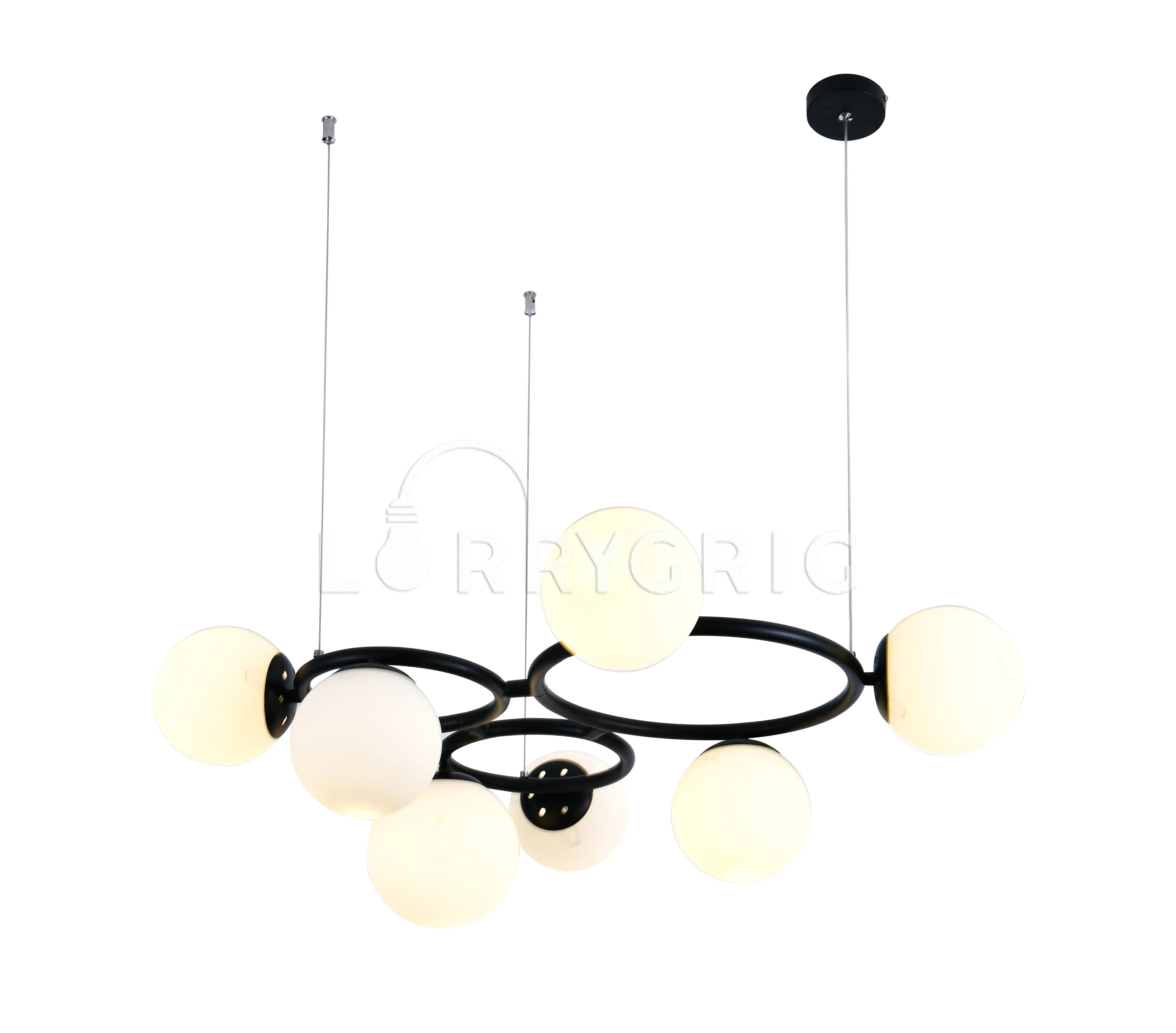 Pendul cu abajururi, 7 x E27, Negru/Alb