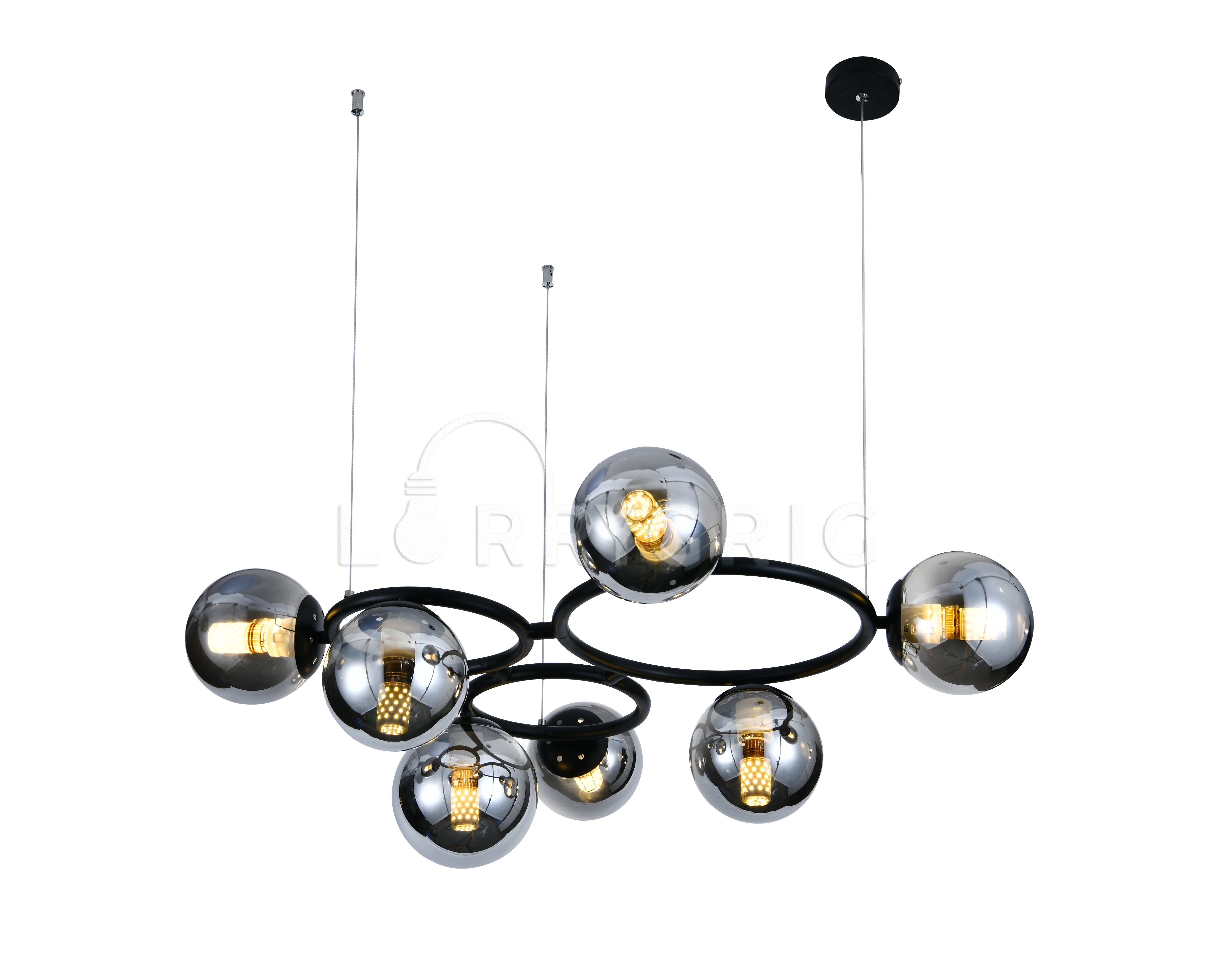 Pendul cu abajururi, 7 x E27, Negru/Crom