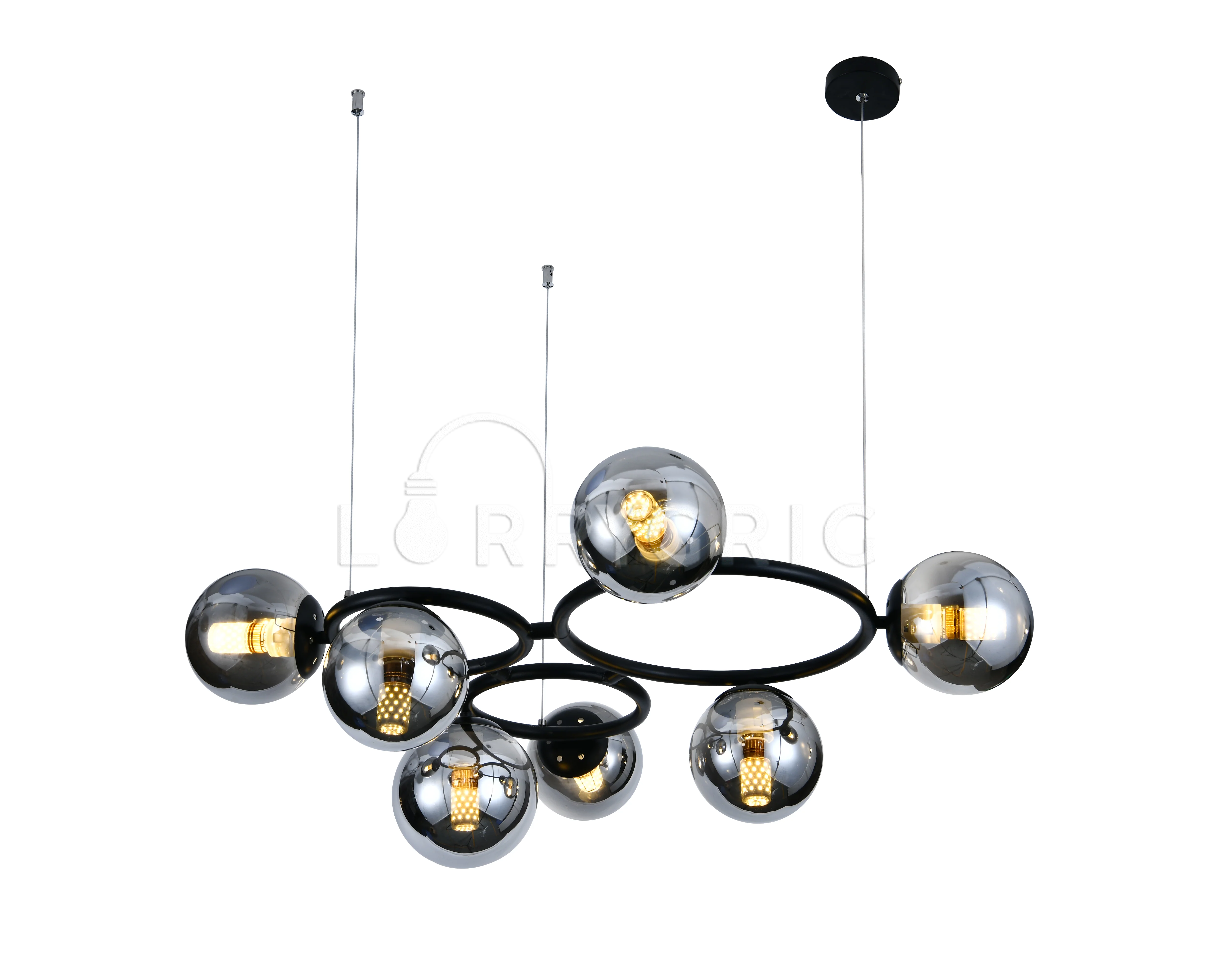 Pendul cu abajururi, 7 x E27, Negru/Crom