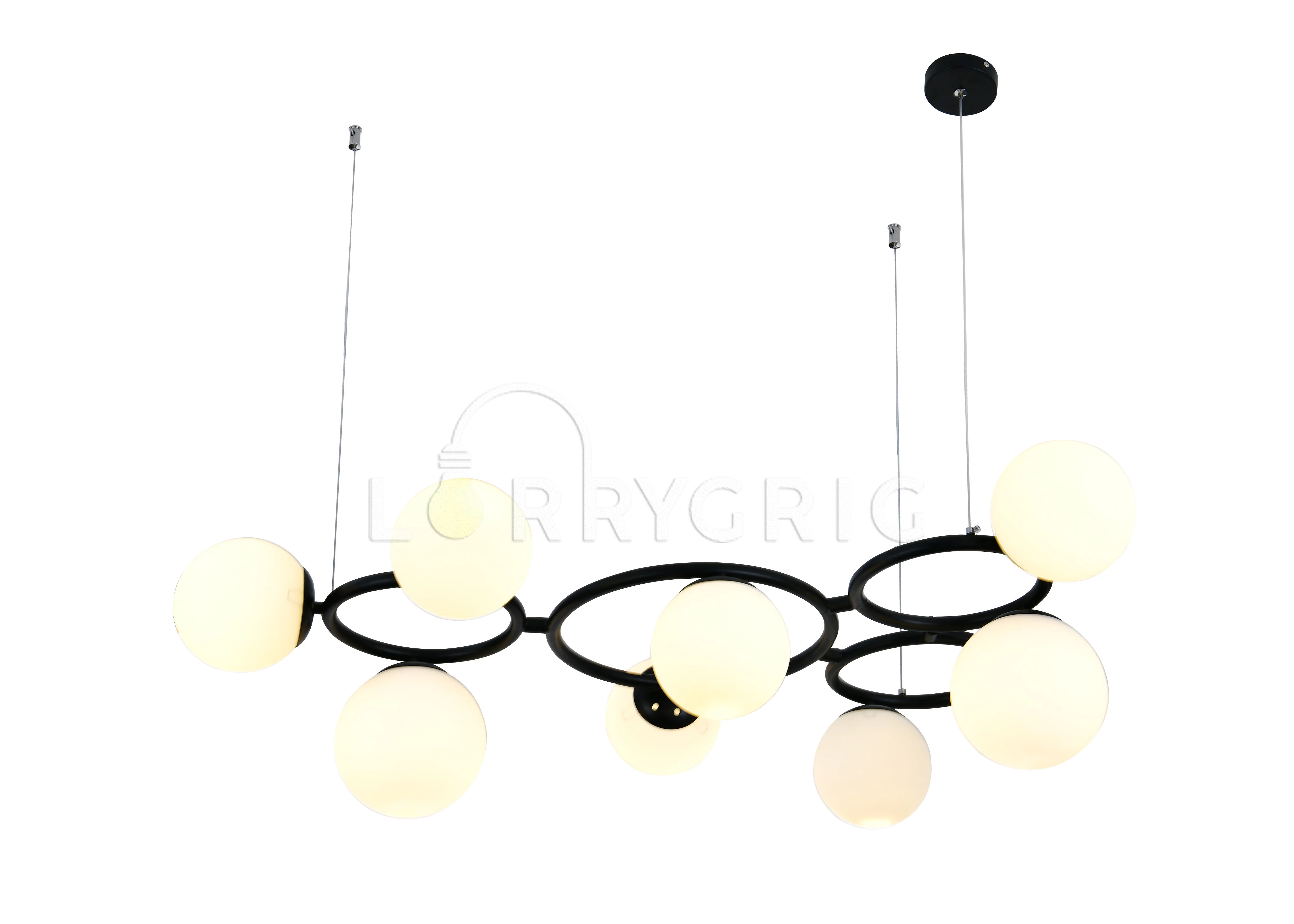 Pendul cu abajururi, 9 x E27, Negru/Alb