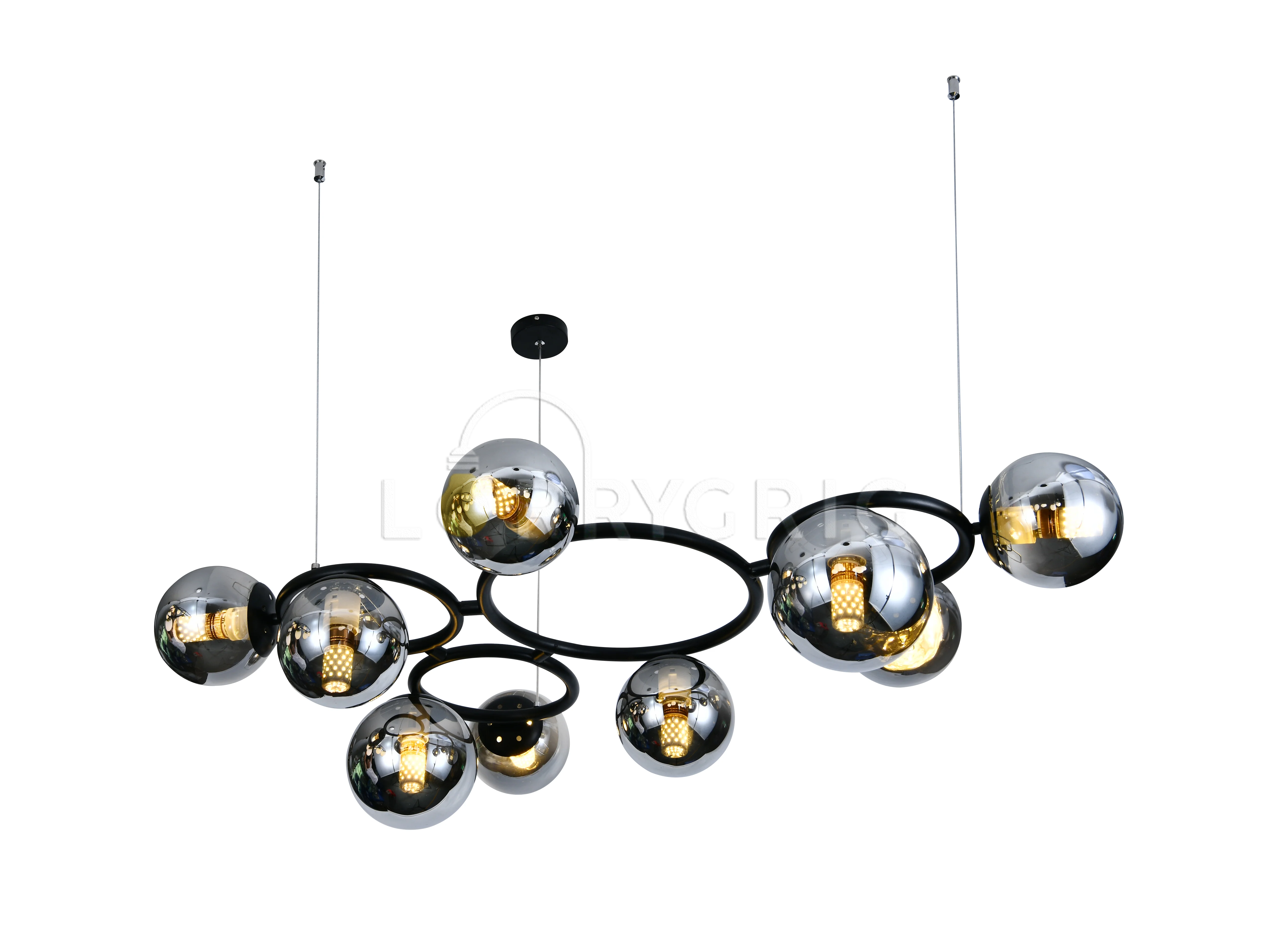 Pendul cu abajururi, 9 x E27, Negru/Crom