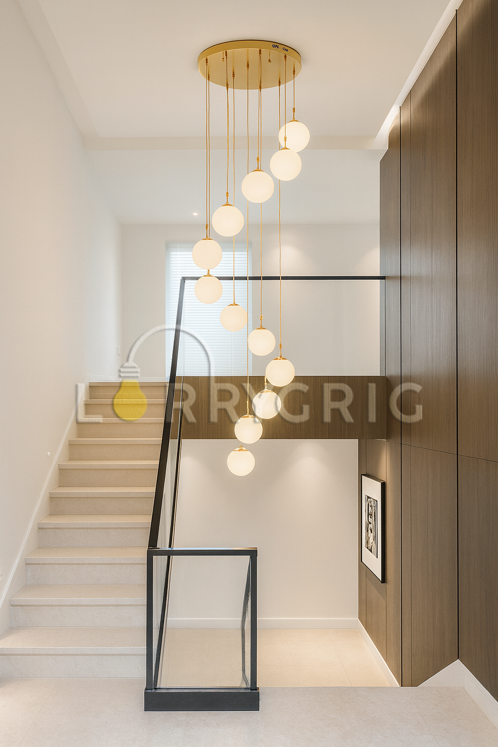 Pendul cu abajururi pentru casa scarii, 15 x E27, Auriu