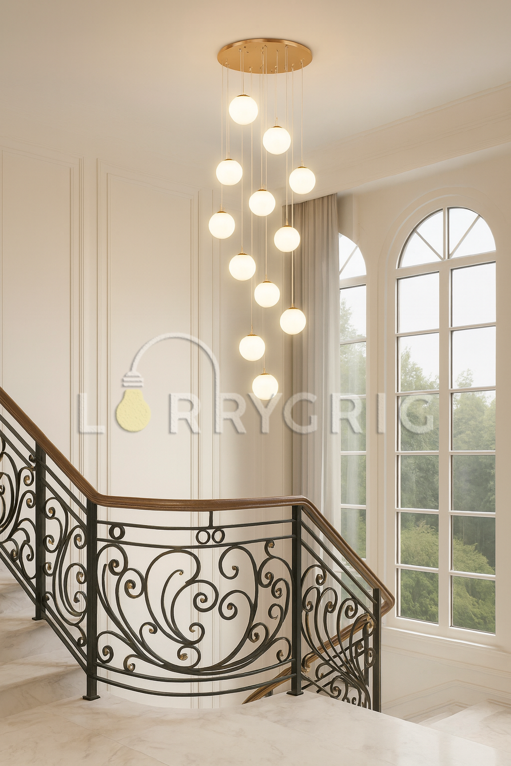 Pendul cu abajururi pentru casa scarii, 15 x E27, Auriu