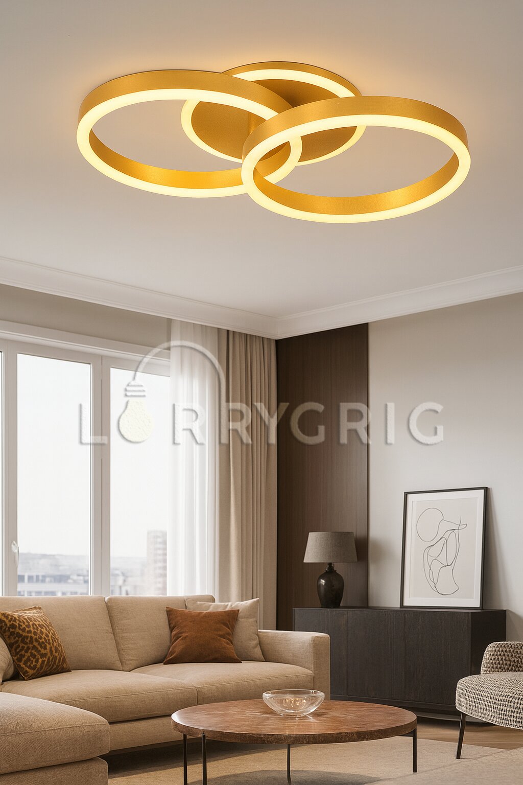 Lustra LED cu Telecomanda, 90W, 3 tipuri de lumina, Auriu