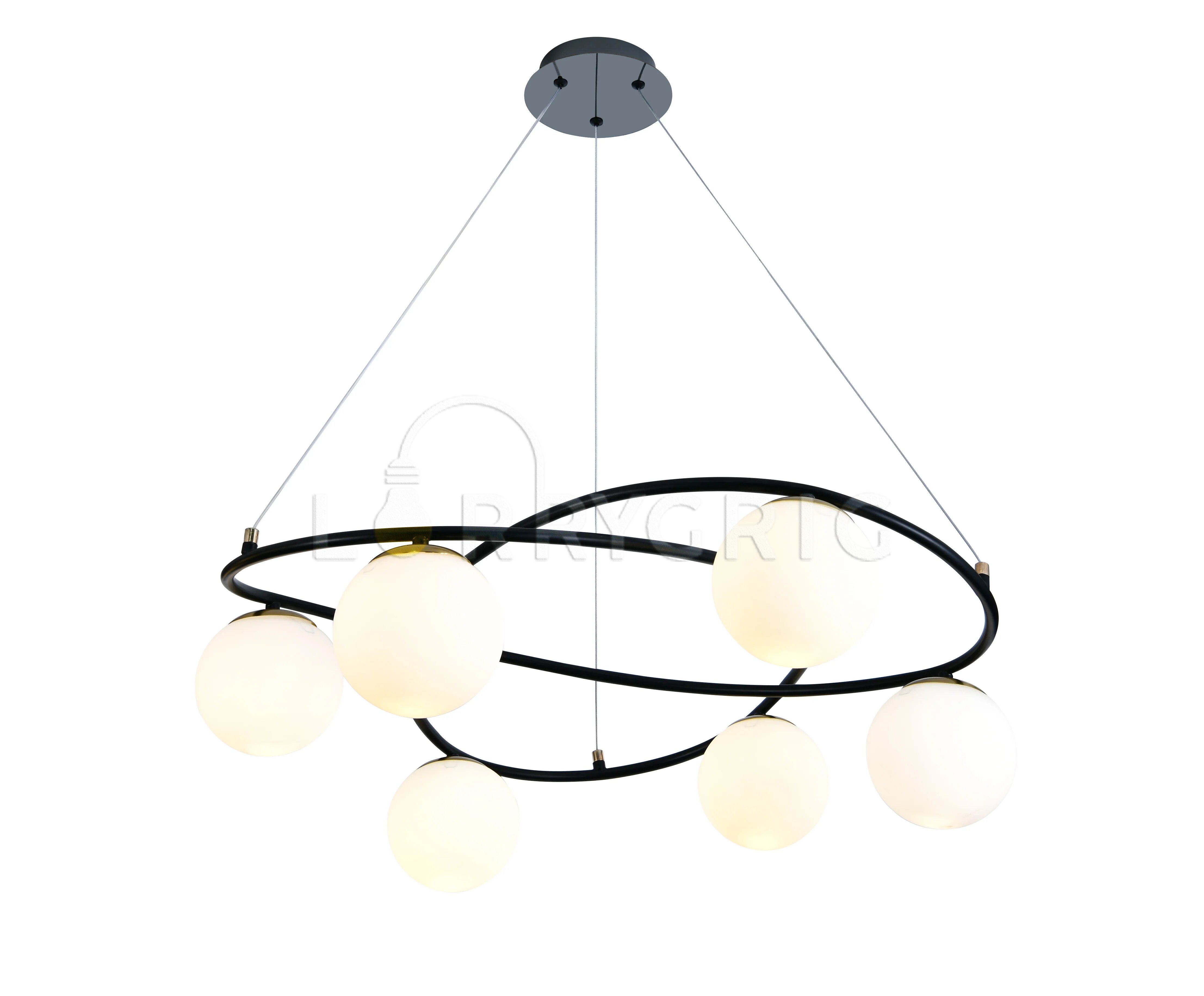 Pendul cu abajururi, 6 x E27, Negru/Alb