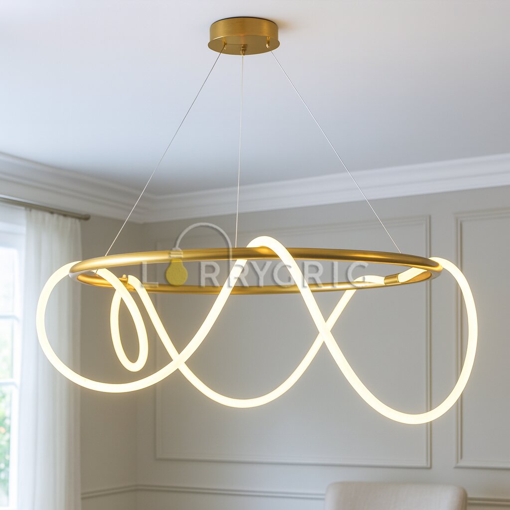 Lustra LED cu Telecomanda, 70W, lumina neutra, Auriu/Alb