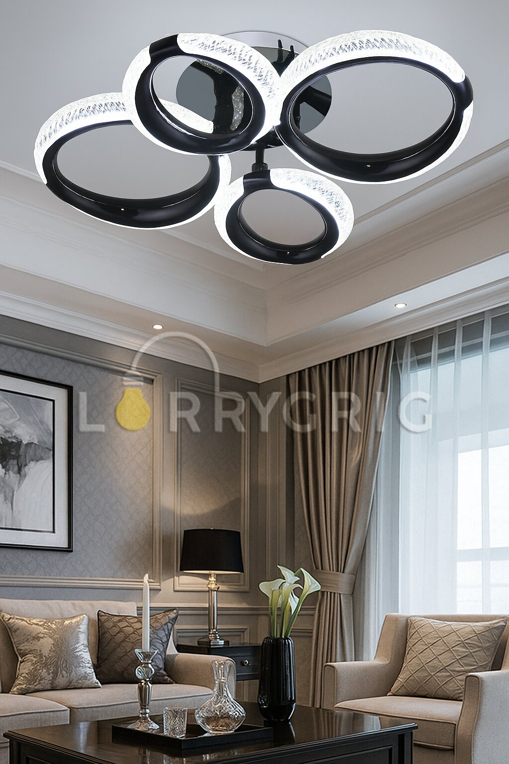 Lustra LED cu Telecomanda, 60W, 3 tipuri de lumina, Negru