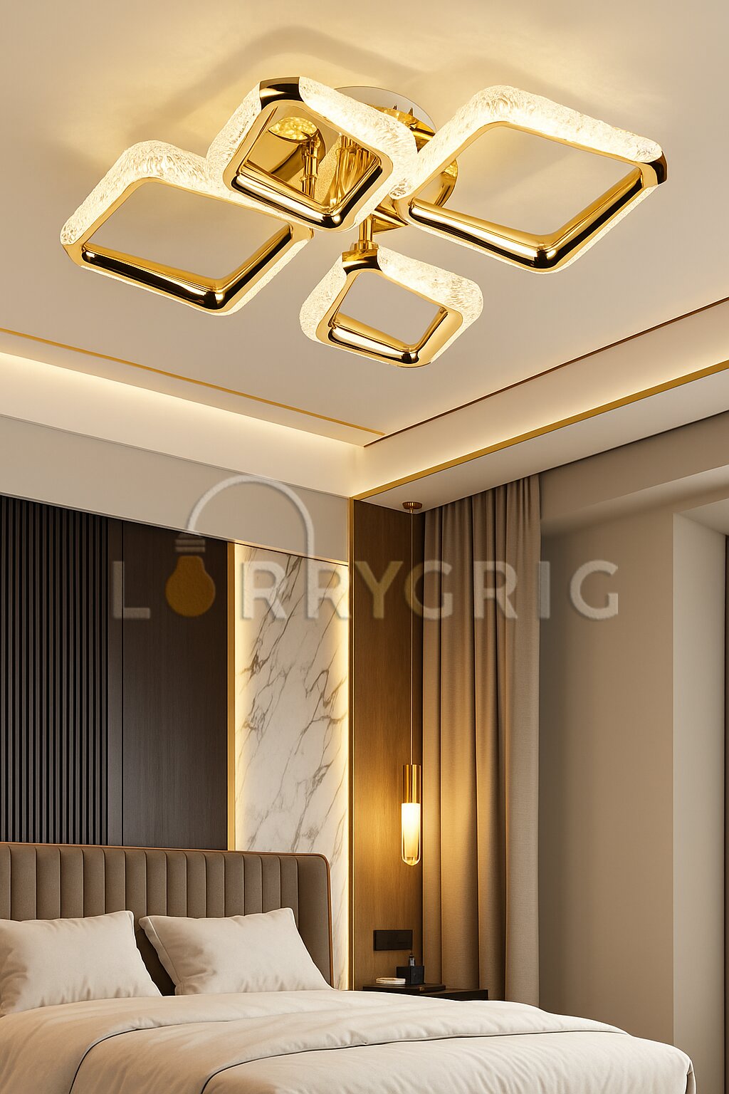 Lustra LED cu Telecomanda, 60W, 3 tipuri de lumina, Auriu