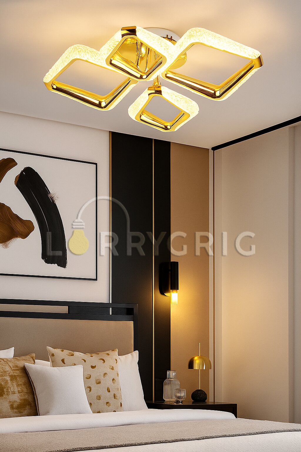 Lustra LED cu Telecomanda, 60W, 3 tipuri de lumina, Auriu