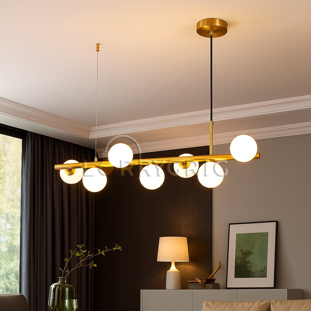 Pendul cu abajururi, 7 x G9, Auriu