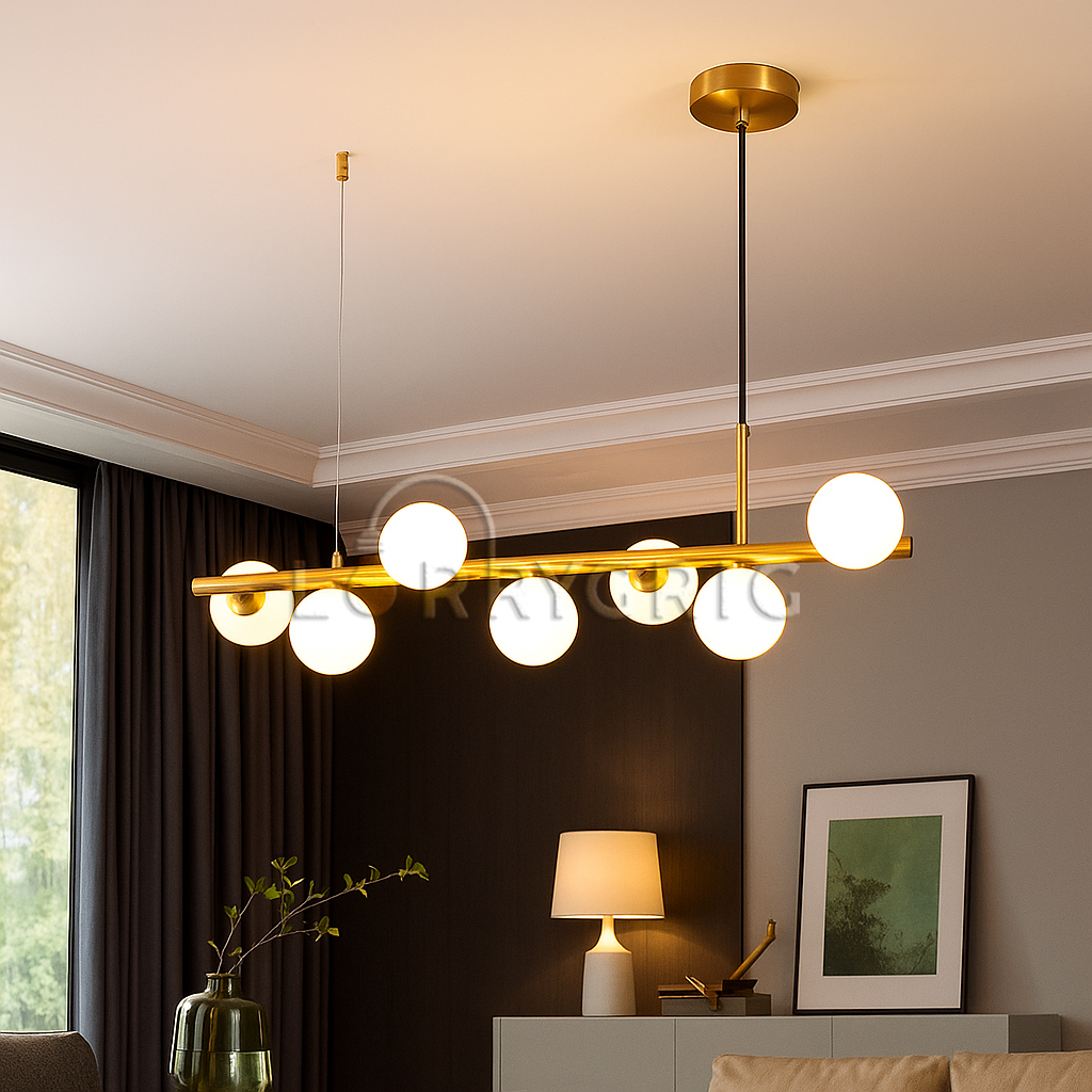 Pendul cu abajururi, 7 x G9, Auriu