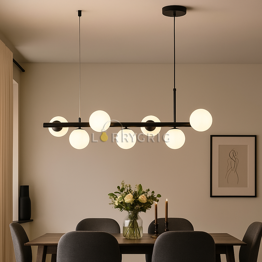 Pendul cu abajururi, 7 x G9, Negru