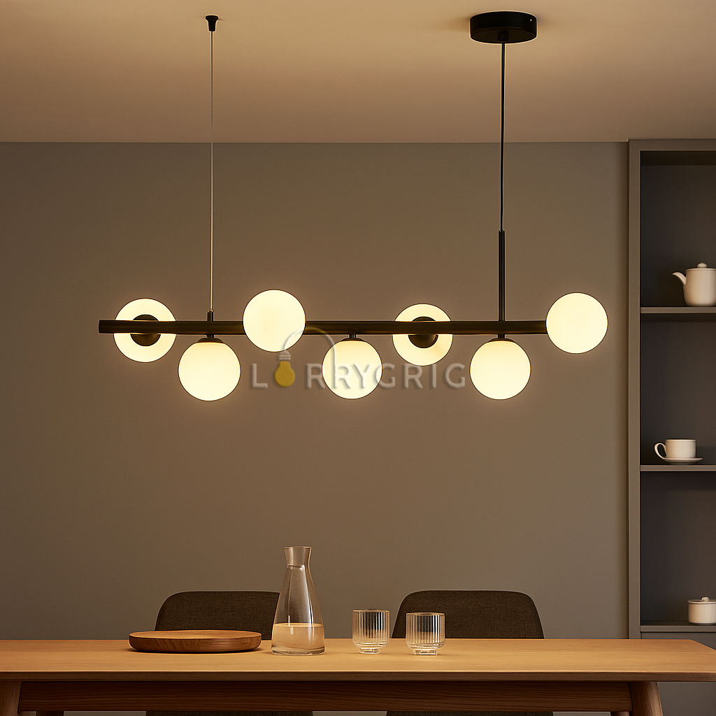 Pendul cu abajururi, 7 x G9, Negru