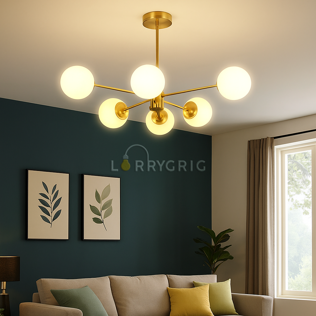 Lustra cu abajururi, 6 x E27, Auriu