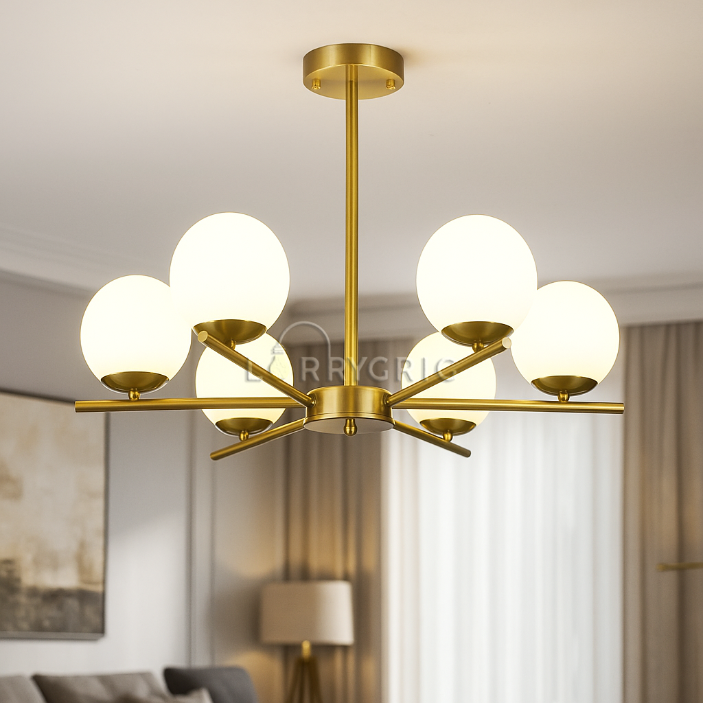 Lustra cu abajur, 6 x E27, Auriu