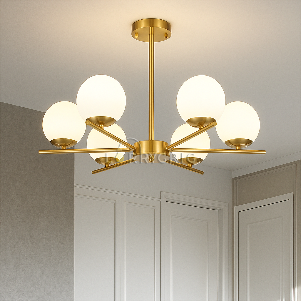 Lustra cu abajur, 6 x E27, Auriu