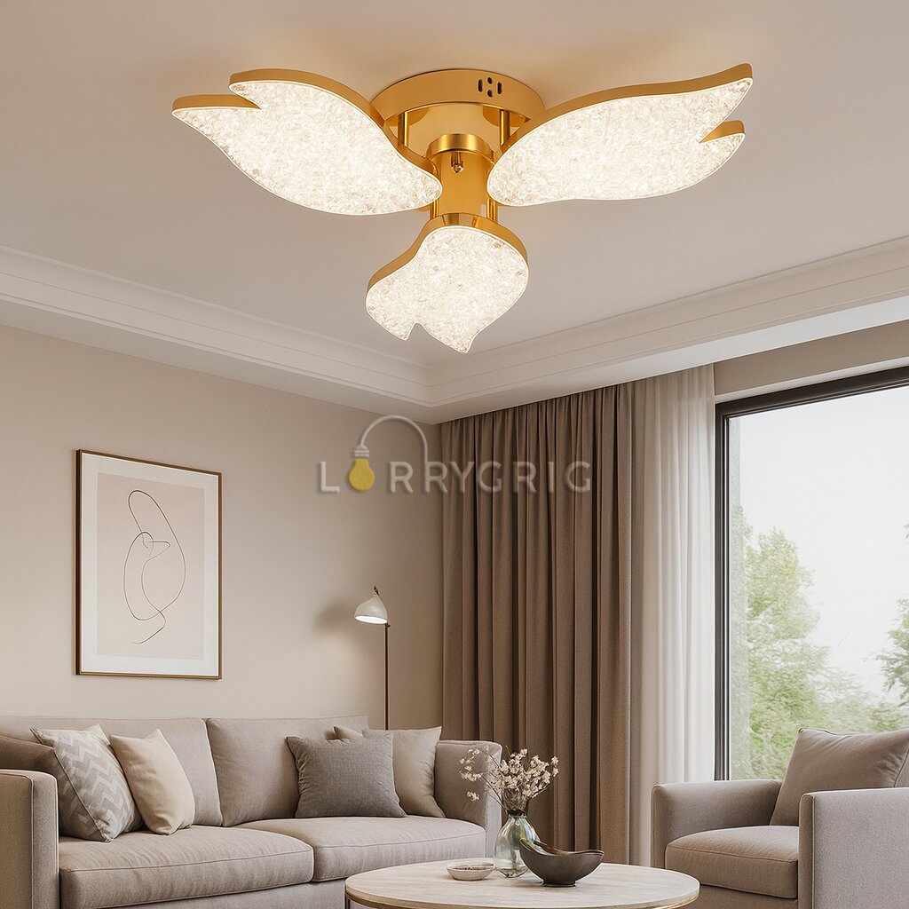 Lustra LED cu Telecomanda, 60W, 3 tipuri de lumina, Auriu