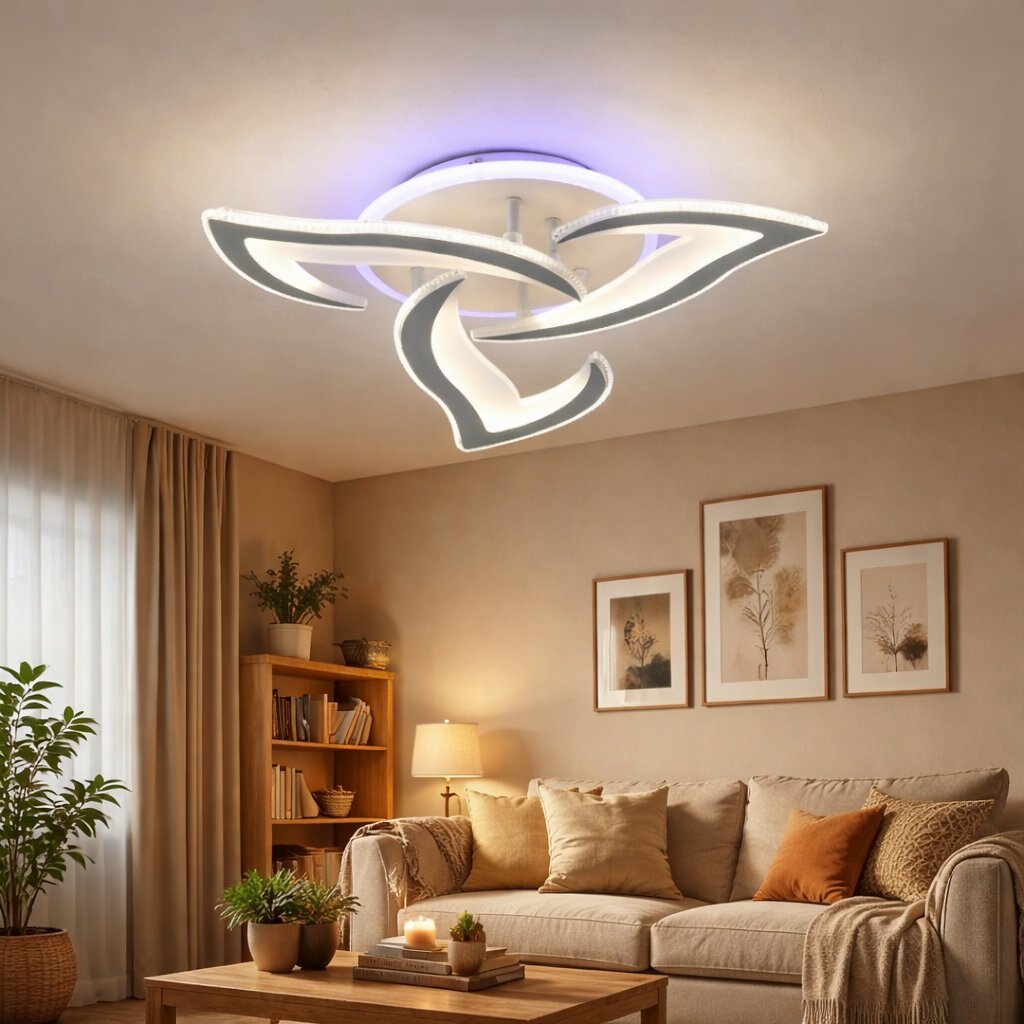 Lustra LED Flower RGB, 130W, 3 tipuri de lumina, Alb