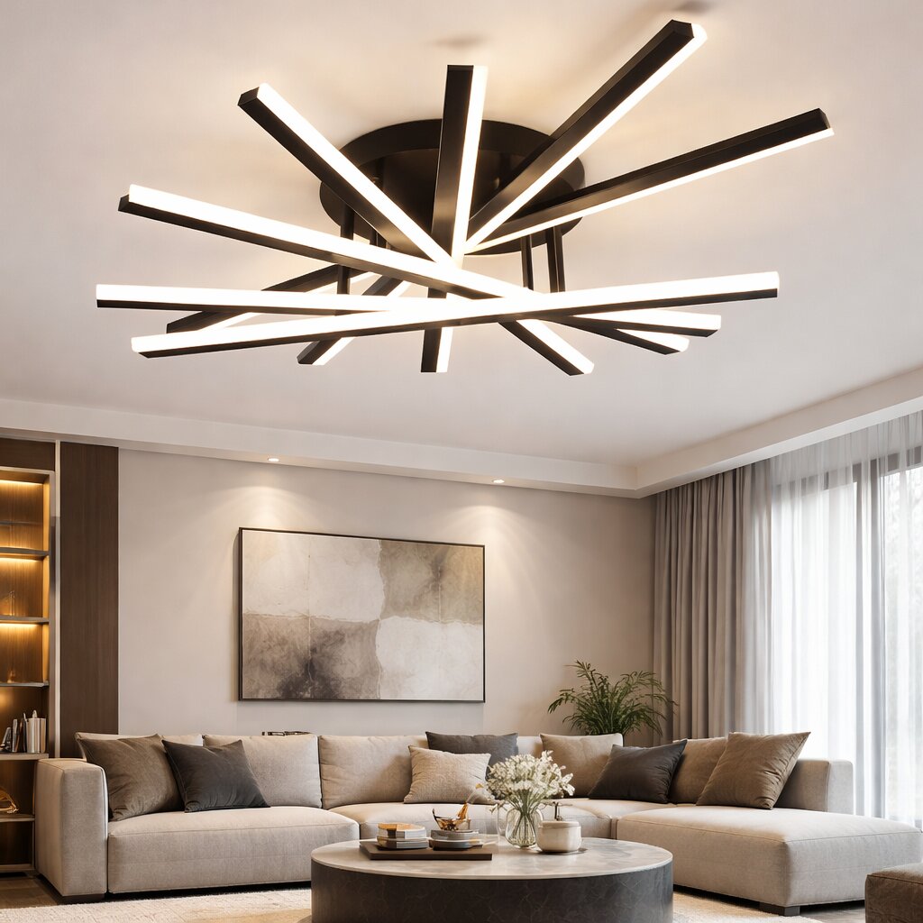 Lustra LED cu Telecomanda, 125W, 3 tipuri de lumina, Negru