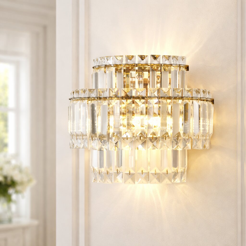 Aplica Cristal, 2 x E14, Auriu