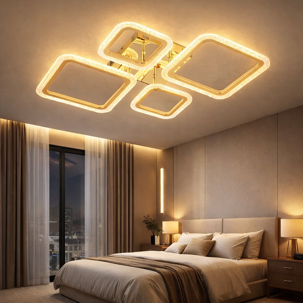 Lustra LED cu Telecomanda, 84W, 3 tipuri de lumina, Auriu