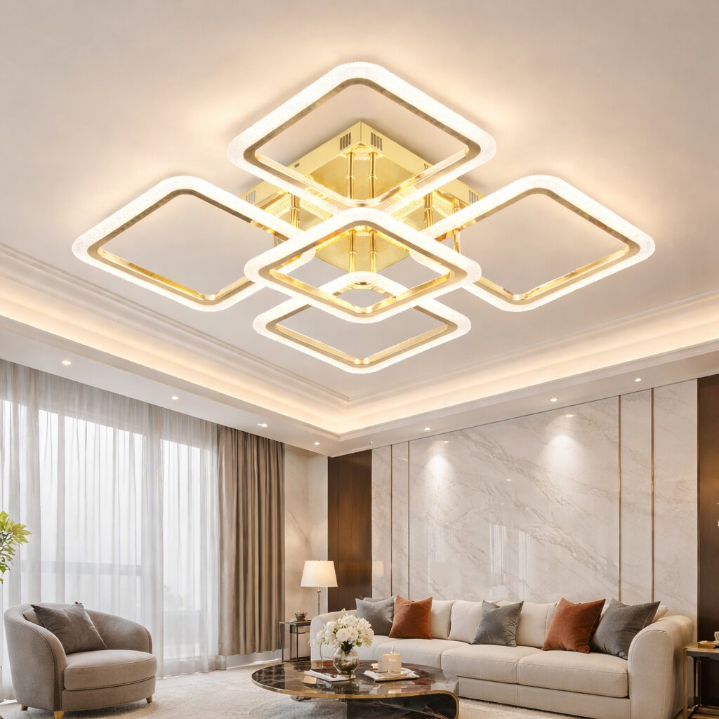 Lustra LED cu Telecomanda, 130W, 3 tipuri de lumina, Auriu