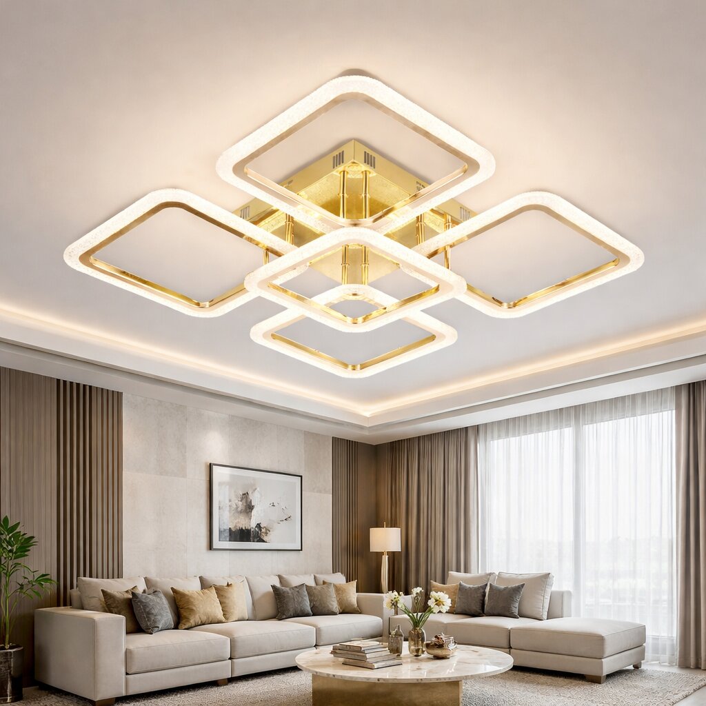 Lustra LED cu Telecomanda, 130W, 3 tipuri de lumina, Auriu