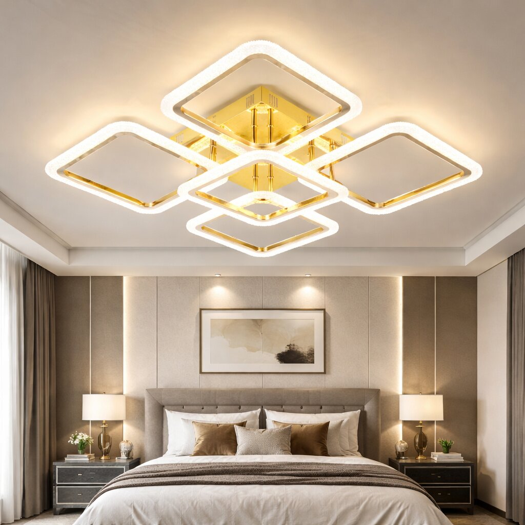 Lustra LED cu Telecomanda, 130W, 3 tipuri de lumina, Auriu