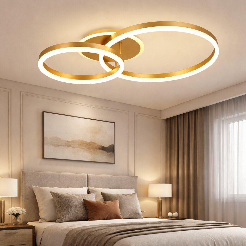 Lustra LED cu Telecomanda, 120W, 3 tipuri de lumina, Auriu