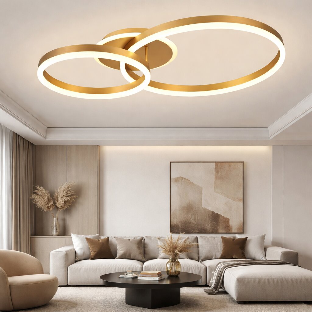 Lustra LED cu Telecomanda, 120W, 3 tipuri de lumina, Auriu