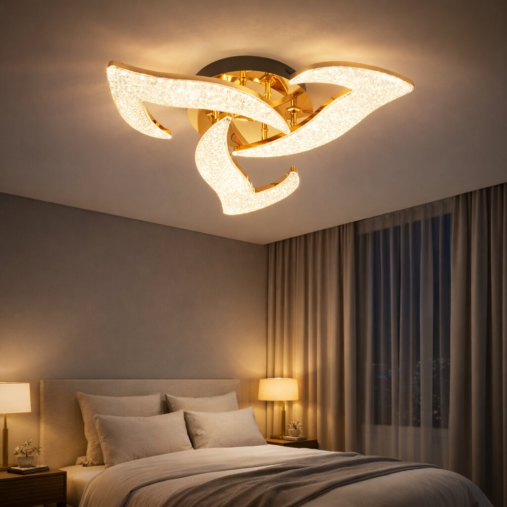 Lustra LED Flower ICE, 60W, 3 tipuri de lumina, Auriu