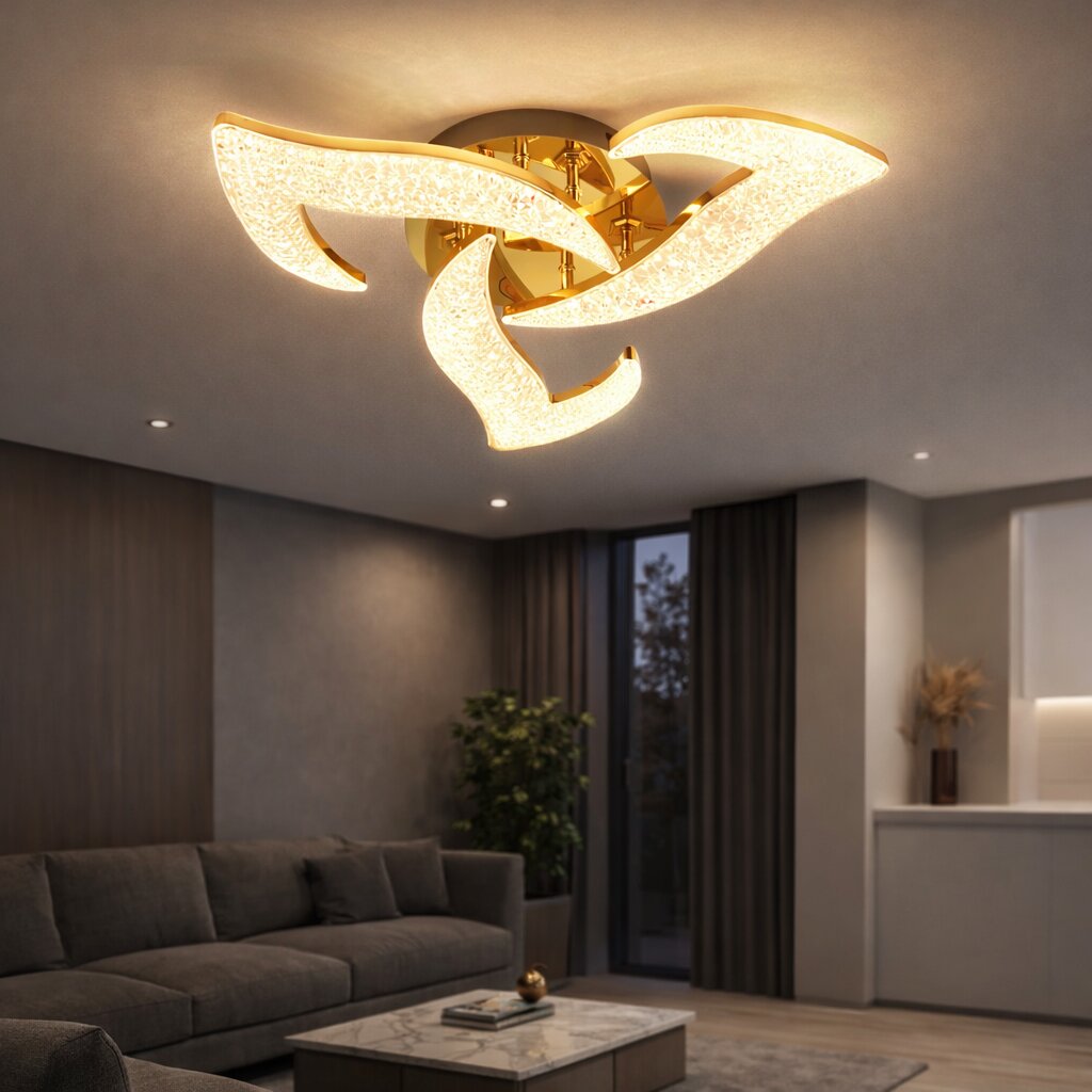 Lustra LED Flower ICE, 60W, 3 tipuri de lumina, Auriu